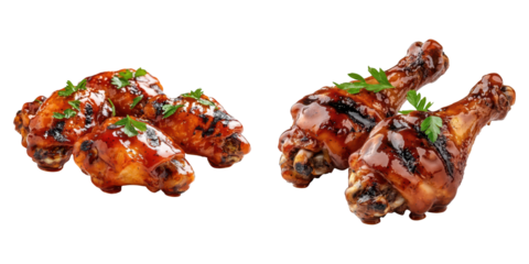 Spicy Food Challenges Concept. Deliciously Spicy Chicken Wings Coated in Glossy Smoky Sauce with Fresh Parsley Garnish