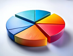 Obraz premium Colorful 3D pie chart with segments in vibrant hues, isolated on a white background for clear visualization. 