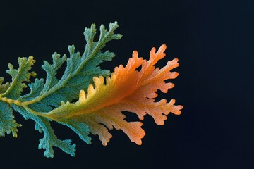 Naklejka premium A single leaf photographed against a dark background