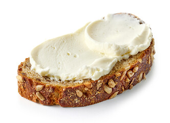 bread slice with fresh cream cheese