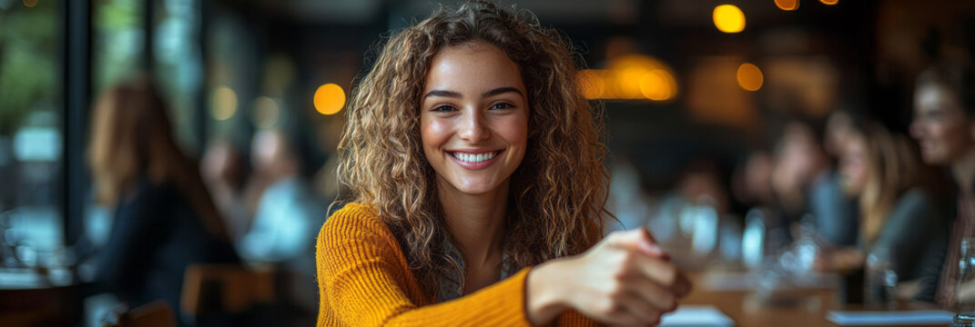 A group of professionals celebrating a milestone success around a table, shaking hands and smiling, capturing a positive corporate culture vibe,