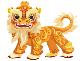 Chinese Lion Dance Illustration on Transparent Background