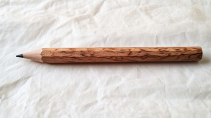Unique Wooden Pencil on Crumpled White Fabric Background