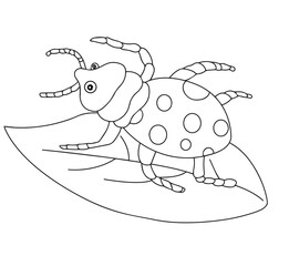 Cute cartoon hand drawn vector ladybug coloring page.