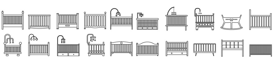 Baby crib icon vector set. Cot illustration sign collection. Crib symbol or logo.