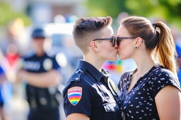 A romantic moment between two people, embracing and sharing a kiss