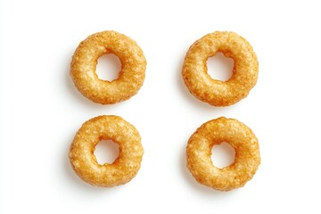 Donuts arranged in a row on a white background, perfect for food or snack advertising