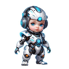 Cute baby robot artificial intelligence on white background.