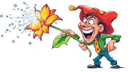 April Fools’ Day Vector Concept of a Prankster Holding a Flower for a Prank, transparent background, isolated on white, PNG file
