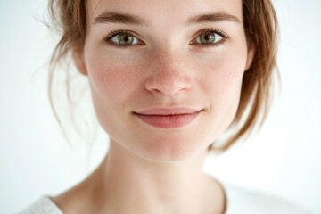 Close-up shot of a woman's face with freckles