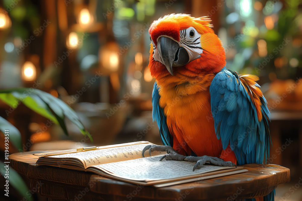 Poster a pet parrot hilariously mimics its ownerâ€™s daily activities, causing confusion and laughter in a 