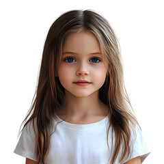 Fototapeta premium A young girl wearing an oversized t-shirt, with blue eyes and long hair, in a photorealistic style, against a transparent background.Png