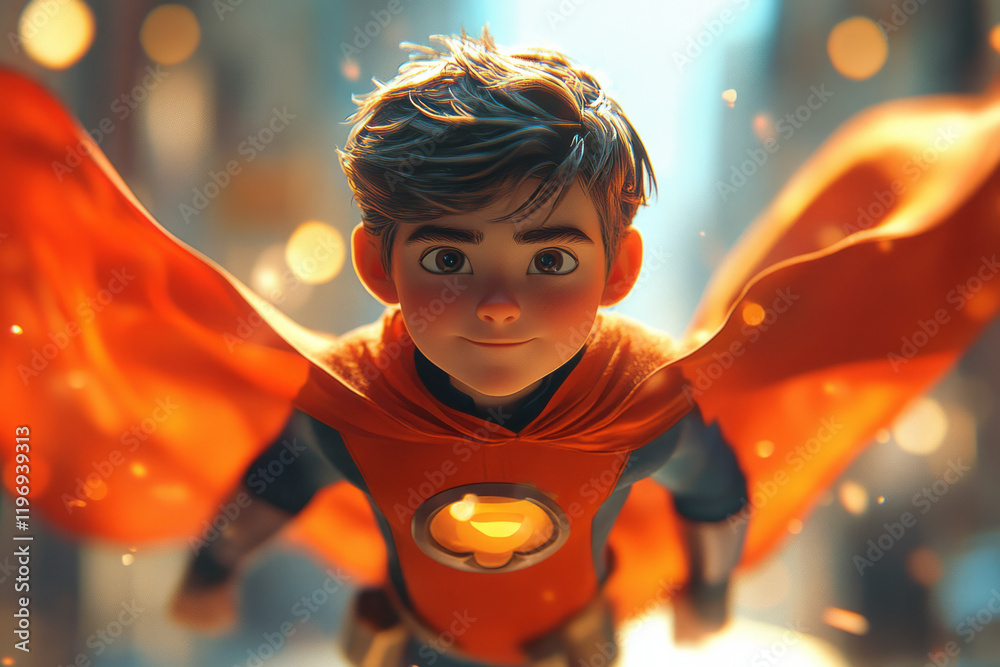 Poster a clumsy superhero trainee keeps tripping over their own cape and gadgets while trying to perform he