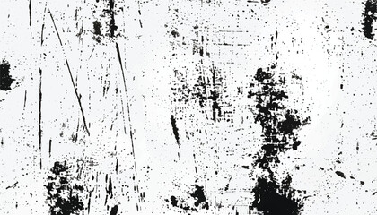 Black and white Grunge background.  Abstract monochrome vector texture. Grunge Texture Vector Isolated on White Background. Background of cracks, scuffs, chips, stains, ink spots, lines. EPS10.