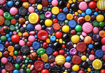Fototapeta premium A Colorful Array of Assorted Candy and Sweets Spread Out Over a Flat Surface Capturing a Delightful and Playful Atmosphere for Sweet Treat Lovers and Enthusiasts