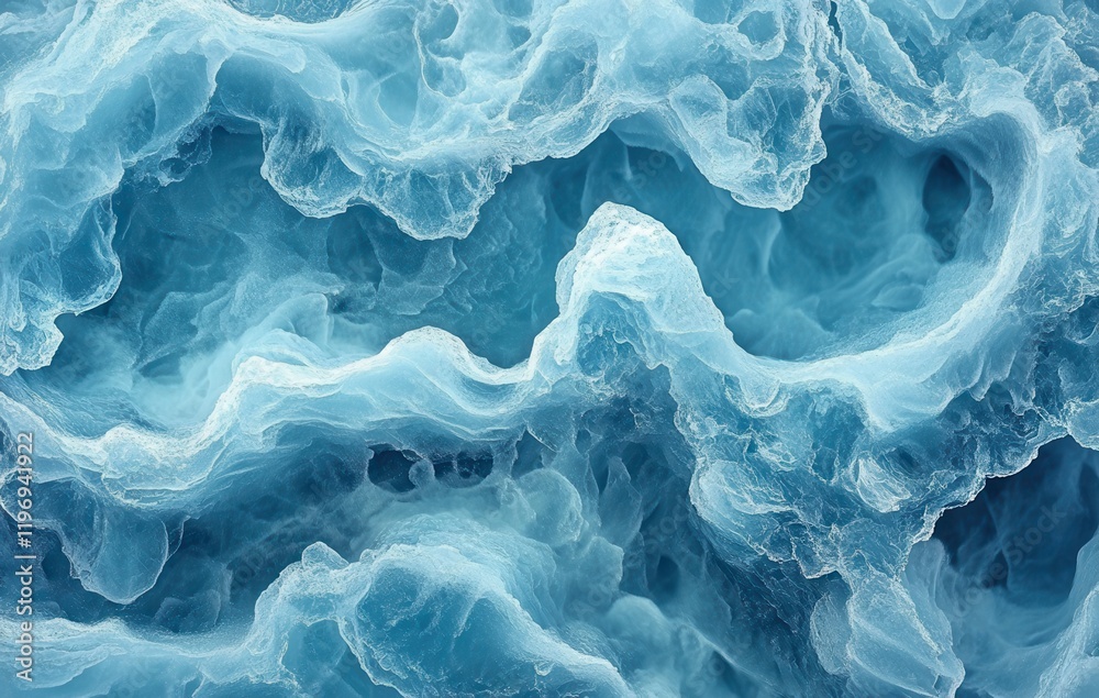 Poster abstract waves of blue water with soft flowing patterns, creating a serene and calming atmospheric e