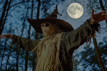 Fototapeta premium A person scaring others, with a full moon in the background