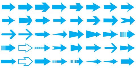 Arrows set. Arrow icon collection. Set different arrows or web design. Arrow flat style isolated on white background. Arrows big blue set icons. Arrow icon. Arrow vector collection.