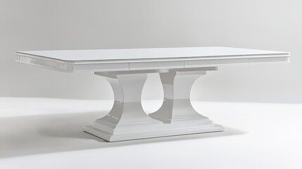 A newly acquired extendable dining table in a high-gloss white finish, ready for grand gatherings and chic decor. 