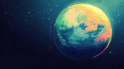 Fototapeta premium A glowing Earth with vibrant city lights and sunlight illuminating the oceans.