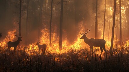 Wildlife struggles against forest fire nature reserve wildlife photography intense environment dramatic perspective survival instinct