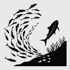 Fish swimming image silhouette vector art and illustration