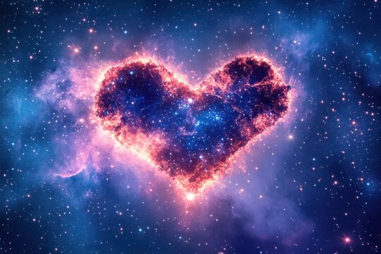 Heart-shaped nebula glowing in cosmic colors against the night sky