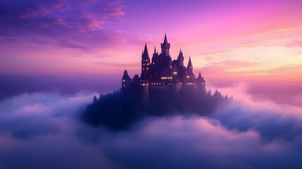 Naklejka premium Castle Above the Clouds at Twilight