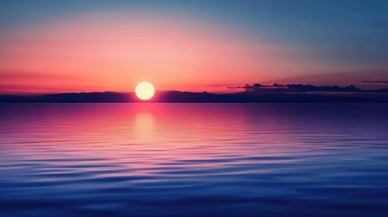 Obraz premium Vibrant sunset over tranquil water with spacious area for text and serene colors illuminating the sky. Generative AI