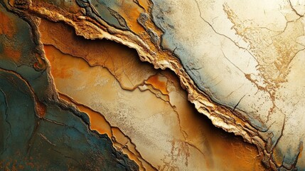 Fototapeta premium Abstract Earth Tones: A Textured Masterpiece of Ochre, Gold, and Teal Hues