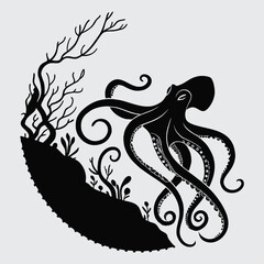 Octopus image silhouette vector art and illustration