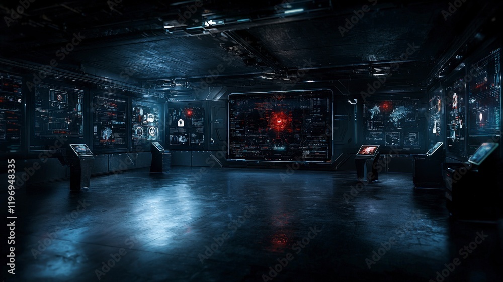 Aufkleber futuristic digital space featuring avatars virtual environment interactive displays high-tech room i