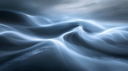 A flowing ribbon of liquid light weaving through a misty void
