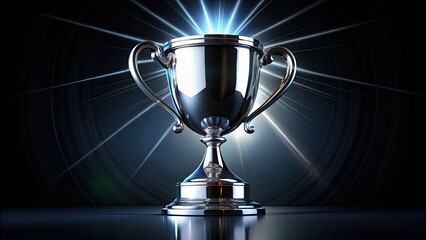 Gleaming silver trophy, isolated in night's embrace; a symbol of victory, achievement, and triumphant celebration.