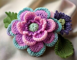 Detailaufnahme einer H&auml;kelblume &ndash; Kreative DIY-Handarbeit in Pastellfarben