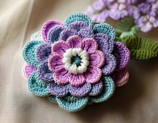 Detailaufnahme einer Häkelblume – Kreative DIY-Handarbeit in Pastellfarben