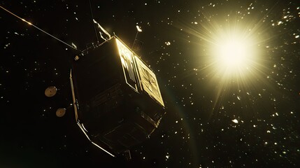 A satellite floating in orbit, capturing images of Earth under the radiance of sunlight.