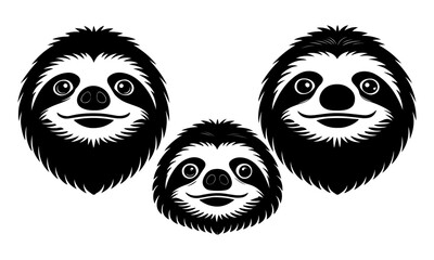 set of sloth head silhouettes vector