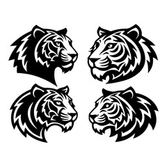 set of tiger head silhouettes vector