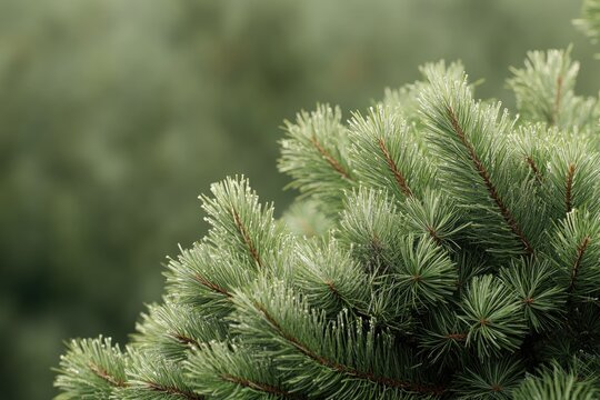 A close-up view of a pine tree's green leaves and branches