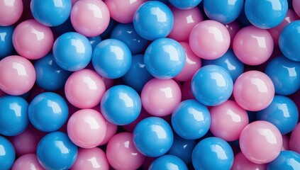 Fototapeta premium Colorful Arrangement of Glossy Blue and Pink Plastic Balls Perfect for Backgrounds, Designs, or Kids' Themes in Playful Settings and Creative Projects