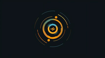 Minimalist tech background with yellow and blue circles surrounding a logo.