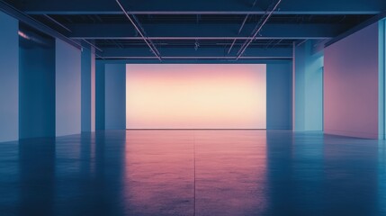 Modern Empty Art Gallery with Large Blank Wall Ready for Artwork Display in a Contemporary Space with Minimalist Design