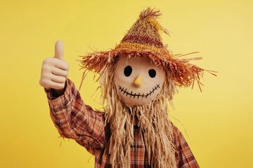 Naklejka premium A person wearing a hat and plaid shirt gives a thumbs up, suitable for use in illustrations about positivity or everyday life