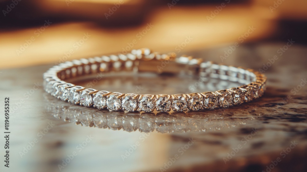 Poster an elegant diamond-studded bracelet resting on a marble countertop, showcasing the intricate details
