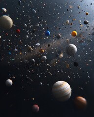 Cosmic event planetary system exploration outer space digital art vast environment abstract viewpoint clean realistic composition