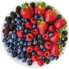 Obraz premium A platter of assorted fresh berries including strawberries, blueberries, and blackberries