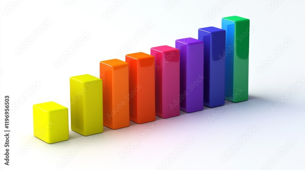 Leinwandbilder array of rainbow-colored d bars in a row, gradually increasing in height, with smooth shadows and re