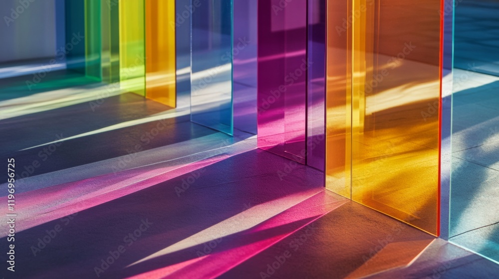 Leinwandbilder Array of rainbow-colored D bars in a row, gradually increasing in height, with smooth shadows and reflections