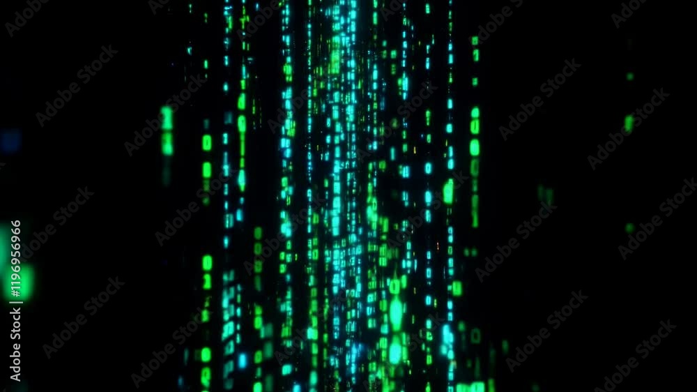 Fototapete Flow of digital data streams in virtual matrix environment